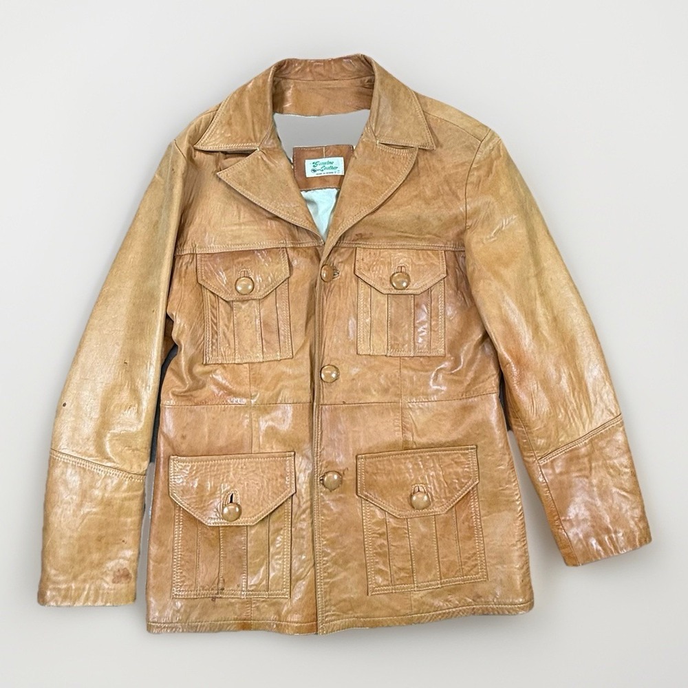 Vintage 1960-70s Brown Leather Jacket Made In Mexico 42 Large Motorcycle Biker